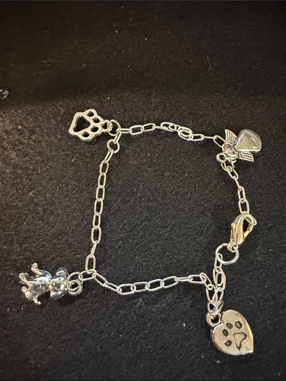 Memorial Silver Pet Charm Bracelet with Paw and Dog Charms